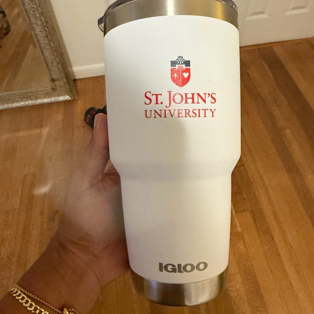 Igloo White and Red Tumbler with St. John's University Logo
